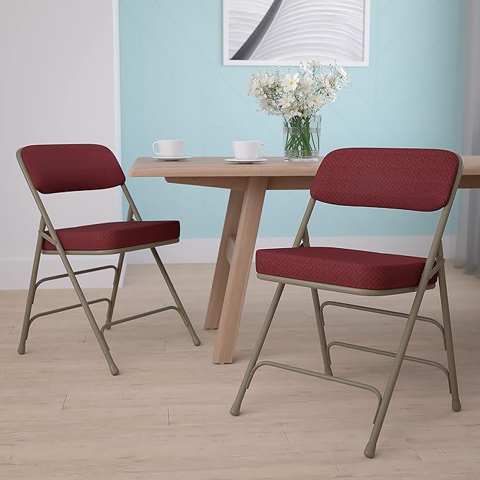 Flash Furniture Hercules Series Metal Folding Chairs with Cushioned Seat, Fabric Upholstered Event Chairs with 300-lb. Static Weight Capacity, Set of 2, Burgundy