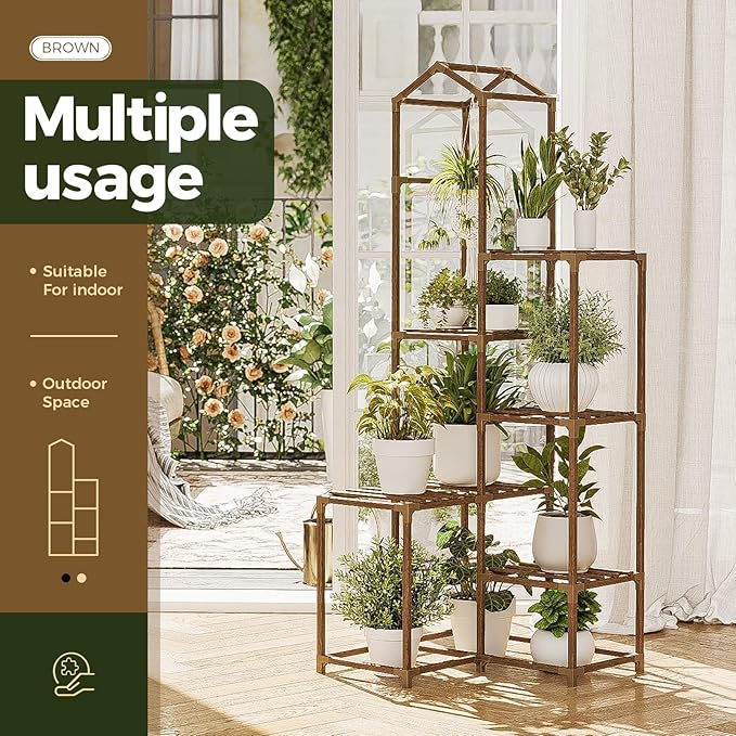 Bamworld Corner Plant Stand Indoor Tall Plant Shelf Outdoor Wood Plant Table for Multiple Plants Hanging Plant Rack for Window Garden Balcony Living Room