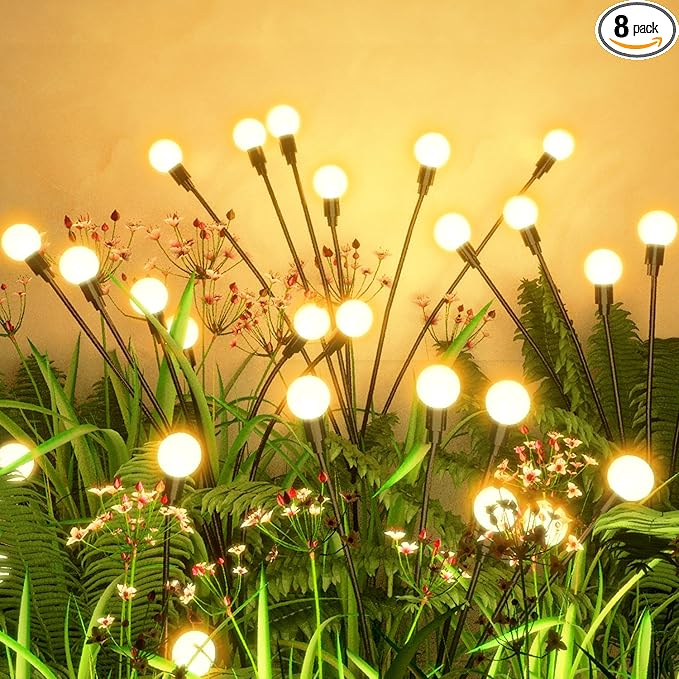 Upgraded Solar Garden Lights, 8 Pack - Waterproof Outdoor Lights for Yard, Patio Decor - Warm White Firefly Lights