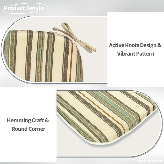 Indoor/Outdoor Chair Cushions 16x17 Inch, Patio Chair Cushions with Ties, All Weather Seat Cushions for Patio Furniture Home Garden Chair Use, Set of 4,Stripe Onyx