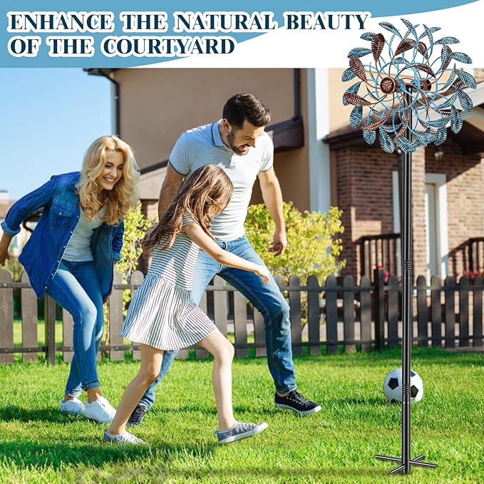 360° Wind Spinners Outdoor, Wind Sculptures Windmill with Metal Stake, Kinetic Large Metal Yard Art Decor Spinners Pinwheels for Garden Outside Patio Lawn, 63.2 * 13.2"
