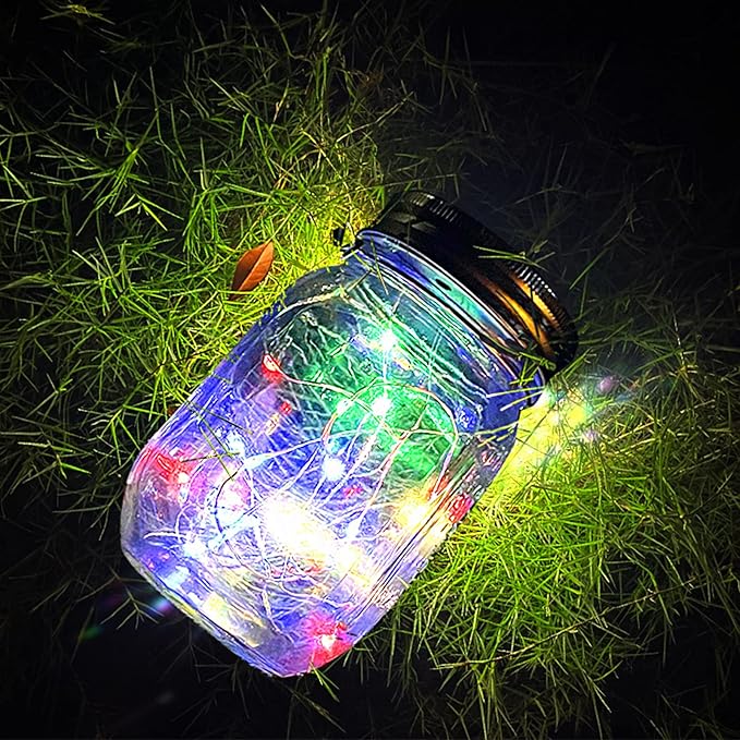 Hanging Solar Mason Jar Lights,ZQX 6 Pack 20 Led String Hanging Mason Jar Lanterns for Outdoor,Great Decor Light for Outside Patio Garden Yard Fence Wedding Table,Hangers and Jars Included（Multicolor）