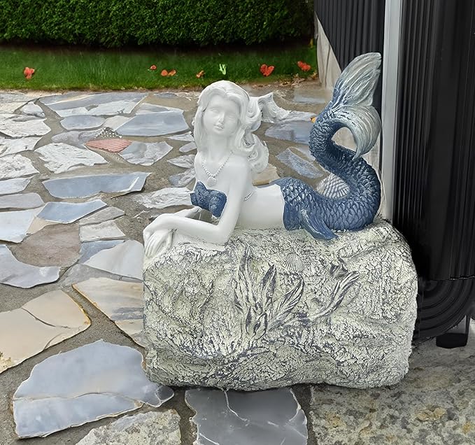 Mermaid Statue Garden Rain Downspout Diverter, Decorative Gutter Extension, Splash Block, Eco-Friendly Resin Downspout Extension,Perfect Rain Diverter for 3"x4" Downspouts (10.6 in)