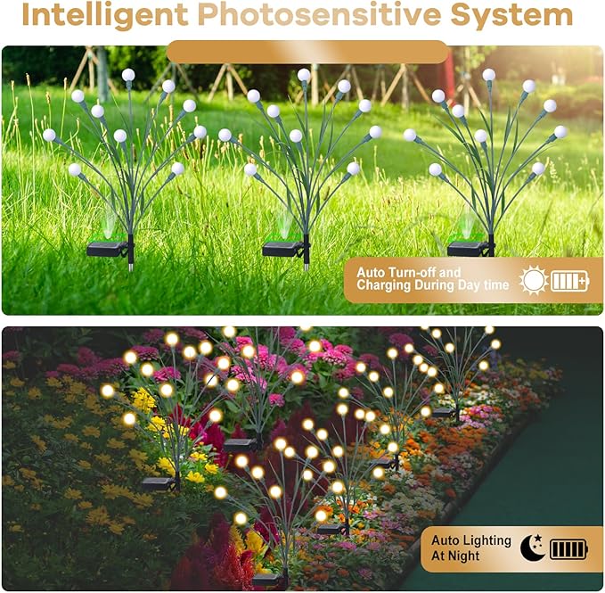 2 Packs Solar Garden Lights, New Upgraded Leaf Design 20 LED Solar Firefly Lights, Waterproof Solar Landscape In-Ground Path Lights Outdoor Decorations for Patio Yard Garden (Warm White)