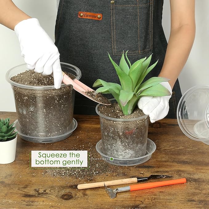 4/5/6/7 Inch Clear Nursery Pots for Plants with Sacuers 15 Pack, Plastic Flower Pots with Drainage Holes, Variety Pack Seedlings Garden Pot for Indoor Outdoor (5 inch)