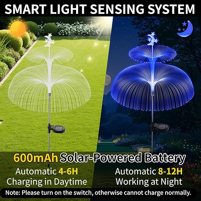 Solar Garden Lights Outdoor Solar Lights 7 Color Changing Jellyfish & Star Waterproof Solar Flower Lights for Garden Decor, Yard, Patio, Lawn, Pool, Party, Wedding, Gifts for Women/Mothers (6 packs)