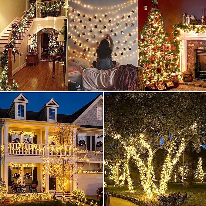Toodour Solar Christmas Lights, 72ft 200 LED 8 Modes Outdoor Christmas String Lights, Waterproof Solar Fairy Lights for Christmas Tree, Fence, Holiday, Party, Balcony, Christmas Decor - Warm White