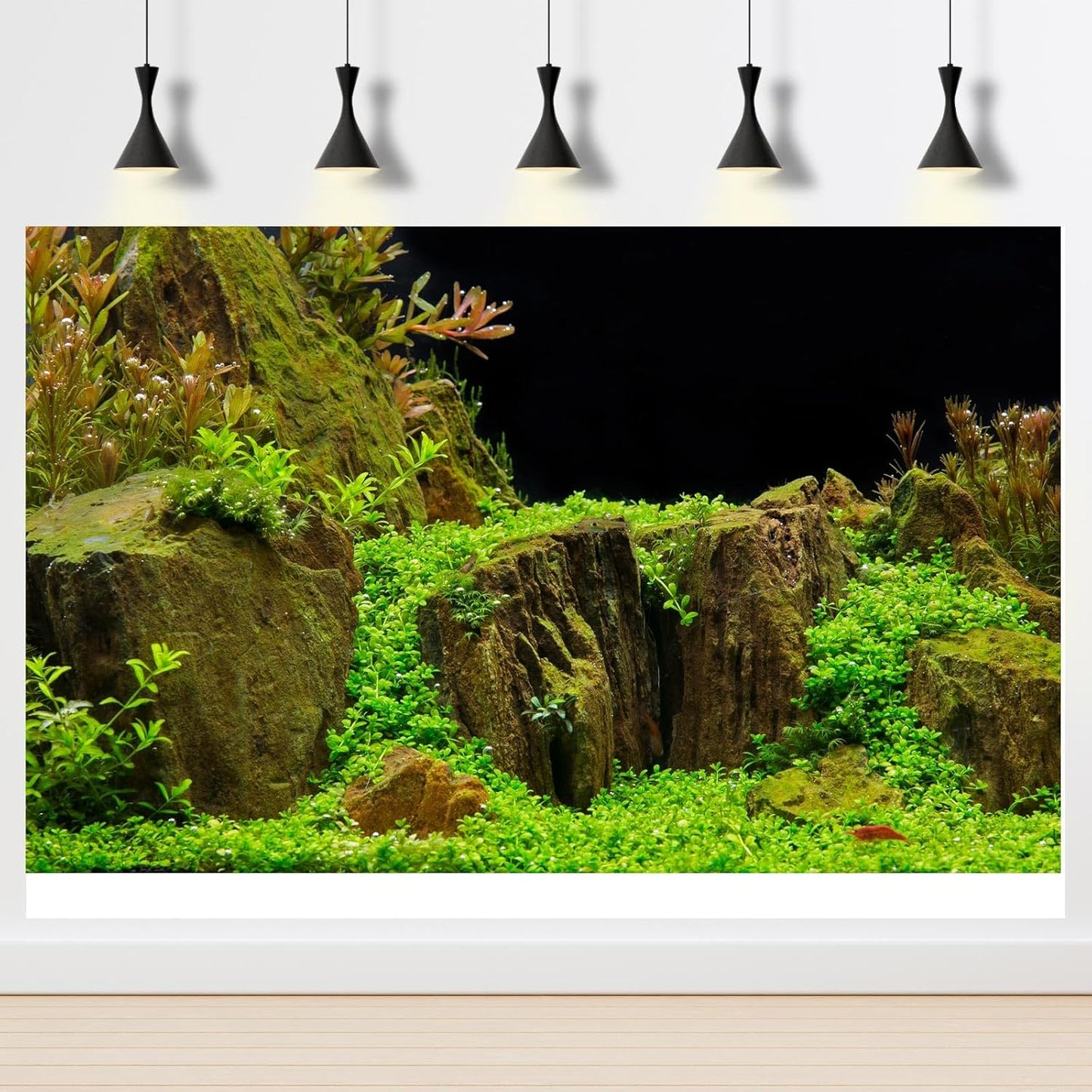 Aquarium Background Exquisite Underwater Grass with Moss Fish Tank Background Underwater Stone Terrarium Background Durable Vivid Leaves Under Water Tank Background 30x12in