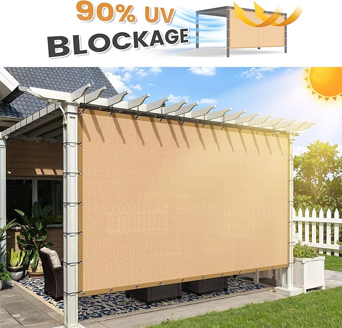 VICLLAX Shade Fabric Sun Shade Cloth with Every 2 FT Grommets for Patio Garden Pergola Cover Canopy 10x19 FT, Wheat