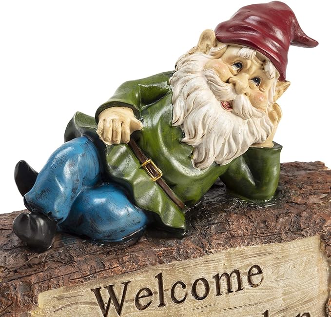 Alpine Corporation 9" Tall Outdoor Garden Gnome and Welcome Sign Yard Statue Decoration, Multicolor