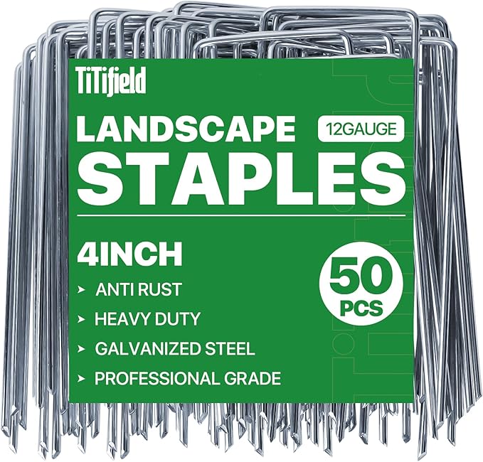 4 Inch 50 Pack Landscape Staples Galvanized Garden Stakes Anti-Rust Landscape Pins for Weed Barrier Fabric, Artificial Turf and Landscape Fabric