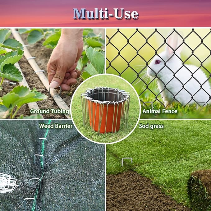 Gtongoko 50 Pack Galvanized Landscape Staples, Garden Stakes, Tent Stakes, Plant Cover Stakes 6 Inch Ground Stakes for Landscaping Securing Weed Barrier Fabric, Irrigation Tubing, Holding Fence