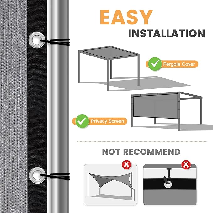 VICLLAX Shade Fabric Sun Shade Cloth with Every 2 FT Grommets for Patio Garden Pergola Cover Canopy 3x21 FT, Light Grey