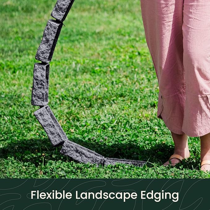 Beuta Landscape Edging | Garden Edging Border | Faux Stone Bricks for Lawn edging, Flower beds, Pathways & Yard Edging– 10 Packs | Each Section Has 6 Bricks 48"L x 4"W x 2.25"H | 30 Spikes |Charcoal