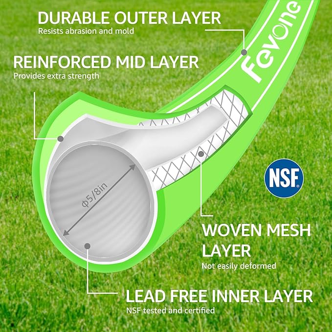 Fevone 25 ft Garden Hose, Heavy Duty Water Hose, Hybrid Polymer, Kink Resistance, Flexible, Durable, Leak Free, Aluminum Fittings, 3/4" GHT, 5/8" ID, 600 Psi, Drinking Water Safe