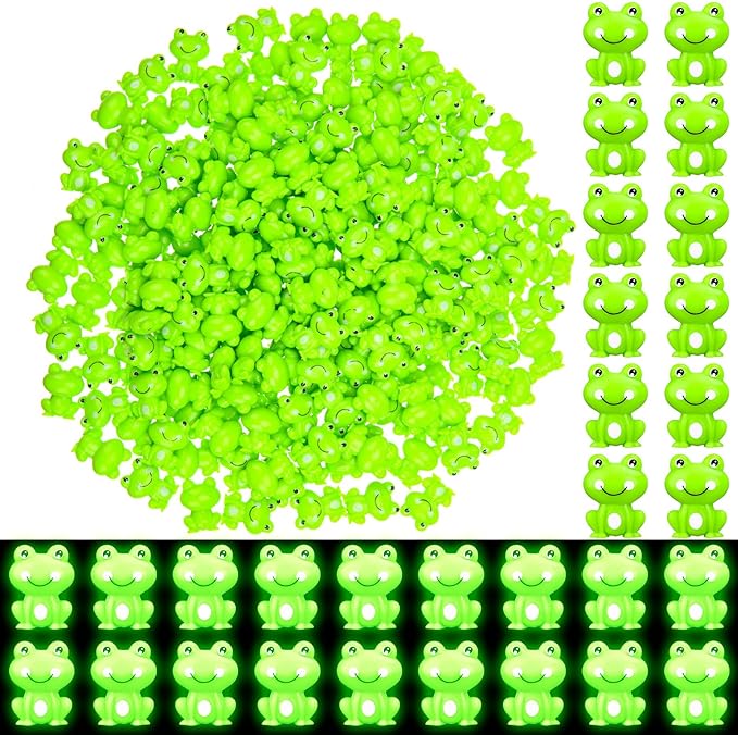200 Pcs Mini Frog Garden Decor Green Frog Figurines Tiny Frogs Bulk Plastic Frogs Little Frogs for Fairy Moss Landscape DIY Craft Accessories Home Ornament Dollhouse(Luminous Style)