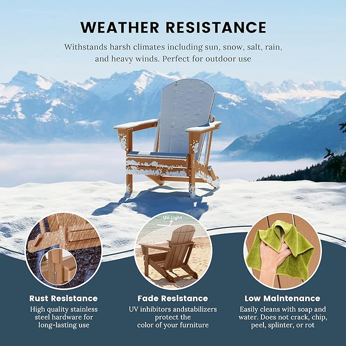 Westin Outdoors Laguna WO Home Outdoor Adirondack Folding Chair Lounger Seat Traditional Retro Home Furniture for Beach, Balcony, Backyard, Lawn, Patio, Pool, Deck, Garden (Teak)
