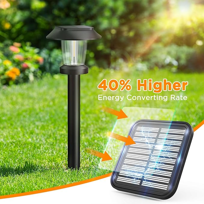 Solar Pathway Lights Outdoor - 6 Pack Solar Powered Garden Lights Waterproof, Decor Landscape Lighting with Three Lighting Modes for Yard, Lawn, Walkway, Driveway, Warm White