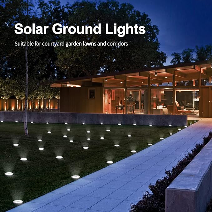 pozzolanas 16 Packs Solar Ground Lights-Cold White, 8 LED Solar Garden Lights Waterproof Outdoor Landscape Lights for Lawn Pathway Yard Driveway