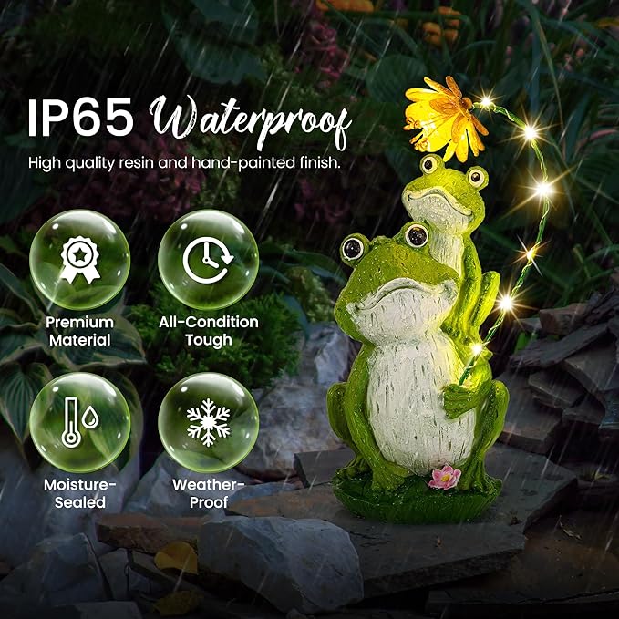 GIGALUMI Solar Garden Decor Flower Umbrella Frog Statues Outdoor, Birthday Gifts for Women, Gifts for Mom Grandma Senior Elder, Elephant Ornament for Balcony, Garden, Patio, Yard, Lawn