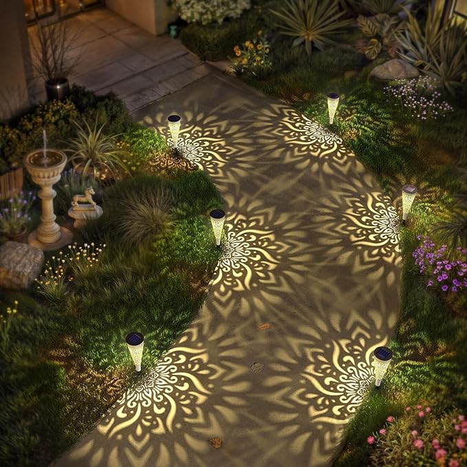 6 Pack Solar Lights Outdoor Garden Decorative Solar Garden Lights with Warm Light Waterproof Solar Pathway Landscape Light for Path Patio Backyard Walkway Yard Decor (White, 6Pcs)