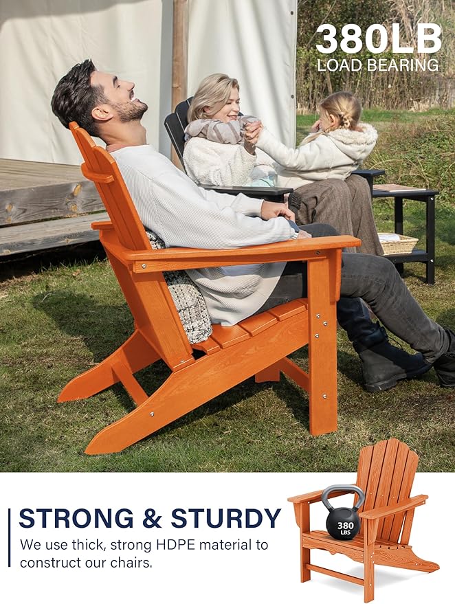 KINGYES HDPE Adirondack Chair Chair Set of 8, Classic All-Weather Adirondack Chair, Orange