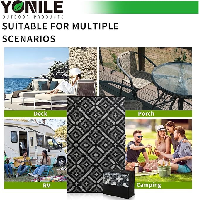 Outdoor Rug 9x12 ft Waterproof, Reversible Outdoor Plastic Straw Rug for Patios Clearance, Outdoor Area Rug Carpet RV Mat for Camping Backyard Deck Porch