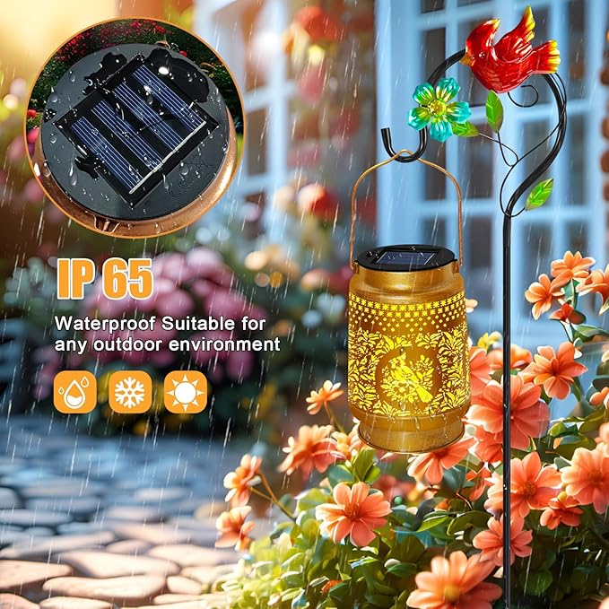 2 Pack Solar Lanterns Outdoor Waterproof,Cardinal Solar Lights Garden Decor Gifts for Mom Women Grandma Decoration Outside for Yard, Patio,Backyard,Porch