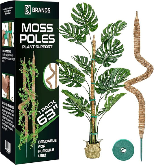 63'' Bendable Moss Pole Monstera Plant Support for Climbing Indoor Plants - Stakes for Potted Climbers - Tall Sticks Indoor Trellis for Houseplants - Accessories for Monstera Pot