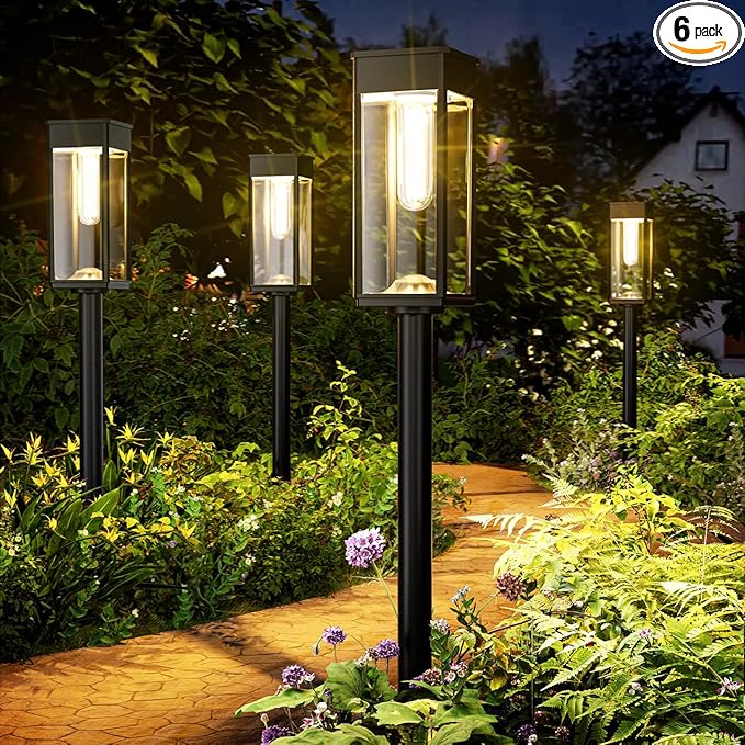 6 Pack Super Bright Solar Lights Outdoor,Solar Pathway Lights Outdoor,IP65 Waterproof Solar Garden Lights Solar Powered Landscape Lighting for Yard Patio Walkway Driveway Pathway (Warm White)