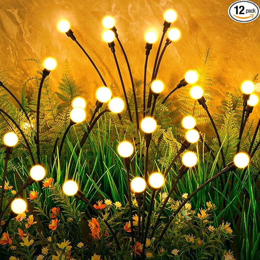 ASMAD Solar Lights Outdoor(12-Pack, 96 LEDs), Solar Garden Lights, Outdoor Decorations, Firefly Light for Patio Decor, Big Bulb, Unique Gifts for Women, Gifts for Grandma
