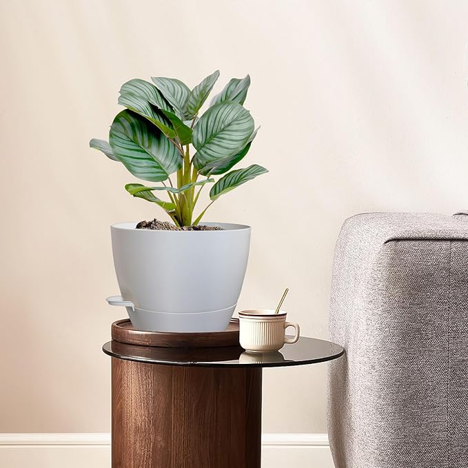 12/10/9 inch Large Self Watering Pots, Plant Pots with Mesh Drainage Holes for Indoor Outdoor Garden Plants, Flower Pots with Removable Deep Reservoir, Set of 3 Plastic Planters, White