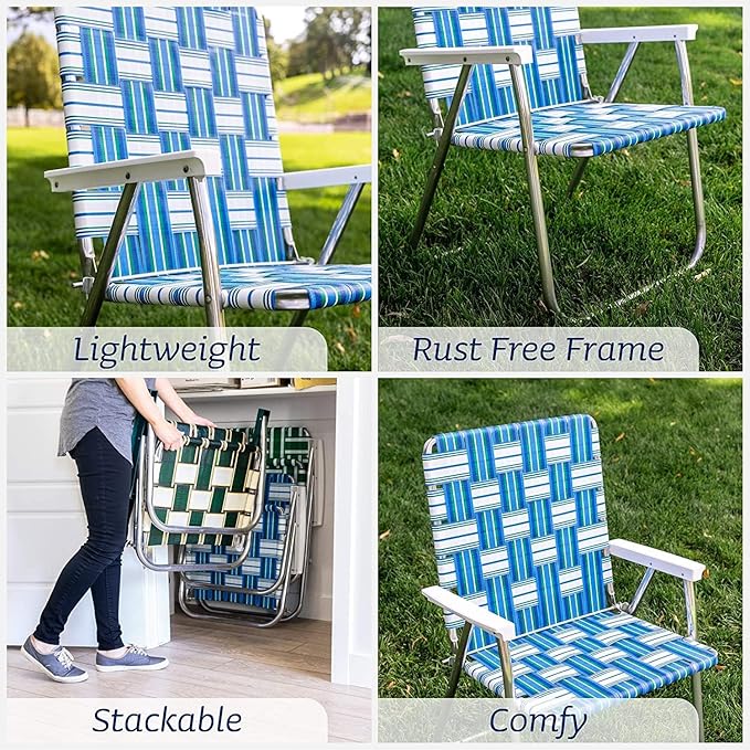 Lawn Chair USA - Outdoor Chairs for Camping | 2- Pack (Sea Island with White Arms & Charleston with Green Arms, Classic)