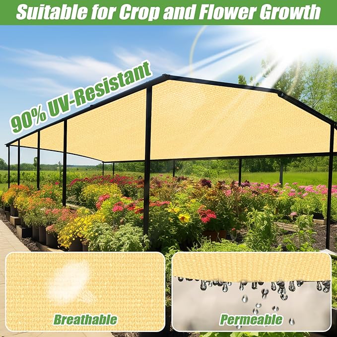 Outdoor 90% Sun Shade Cloth with Grommets, 11 X 13 FT Pergola Shade Cover for Garden Patio Carport Kennel Swimming Pool, Sand (We Make Custom Size)