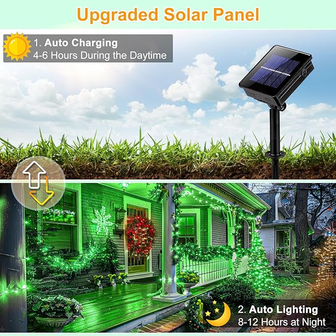 2 Pack Solar String Lights for Outside, Each 79Ft 240 LED Solar Lights Outdoor, 8 Modes Waterproof Solar Powered Fairy Twinkle Light for Backyard Patio Tree Party Garden Decoration, Green
