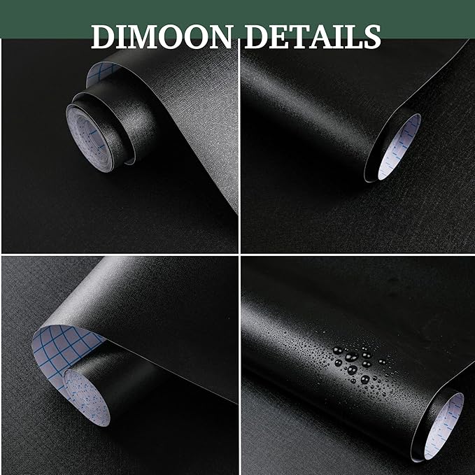 Dimoon 394''x17.7'' Black Peel and Stick Wallpaper Contact Paper Modern Self Adhesive Wall Paper Removable Renter Friendly Textured Solid Color Shelf Cabinet Vinyl Roll (394''x17.7'',Black)