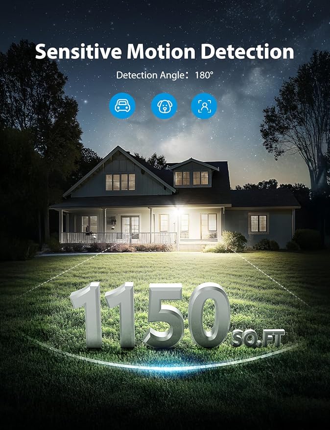 Onforu 32W 2 Head Motion Sensor Outdoor Lights, 3200LM 6500K LED Security Light, Dusk to Dawn, Motion Detector Light for Outside, IP65 Waterproof Flood Lights for Garage, Yard(White)