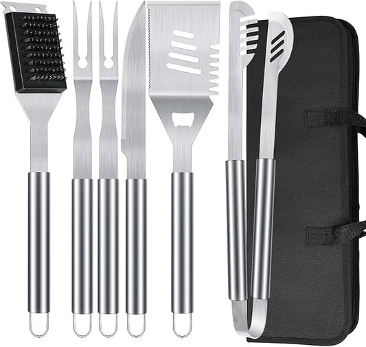 BBQ Grill Tools Set 16-inch Heavy Duty, 6 Pcs- Barbecue Utensils Kit for Camping, Kitchen, Outdoor Cooking,Suitable as a Gift for Men, Fathers, Friends