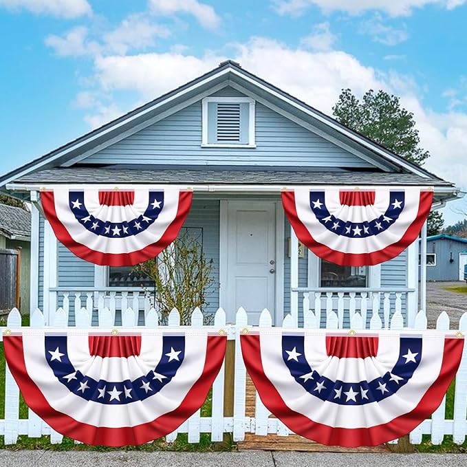 3x6 Ft 2 Pack American Pleated Fan Flag, Patriotic Half Fan Banner American Flag Decoration Bunting for Outside Red White and Blue Decor Independence Day Memorial Day 4th of july Decorations