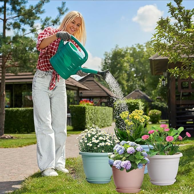 5 Packs 12 inch Flower Pots + Saucer, Planters for Indoor & Outdoor Plants with Drainage Holes | Plastic Flower Pots, Large Planter (White, 12 inch)