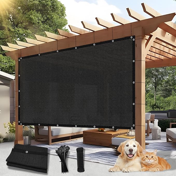 Outdoor 90% Sun Shade Cloth with Grommets, 4 X 12 FT Pergola Shade Cover for Garden Patio Carport Kennel Swimming Pool, Black (We Make Custom Size)