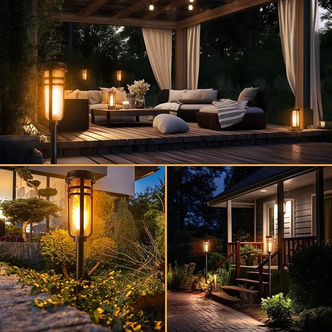 Metal Solar Torch - Adjustable Height (24" - 50"), Outdoor Lights with Flickering Flame, Waterproof Solar Powered Lights, Flame Torches for Patio, Pathway, Yard Decor, Matte Black (1-Pack)