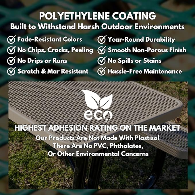 Heavy-Duty Portable Outdoor Picnic Table, Thermoplastic Coated Expanded Metal Commercial-Grade Patio Dining Furniture Made in America (8ft Rectangular, Black)