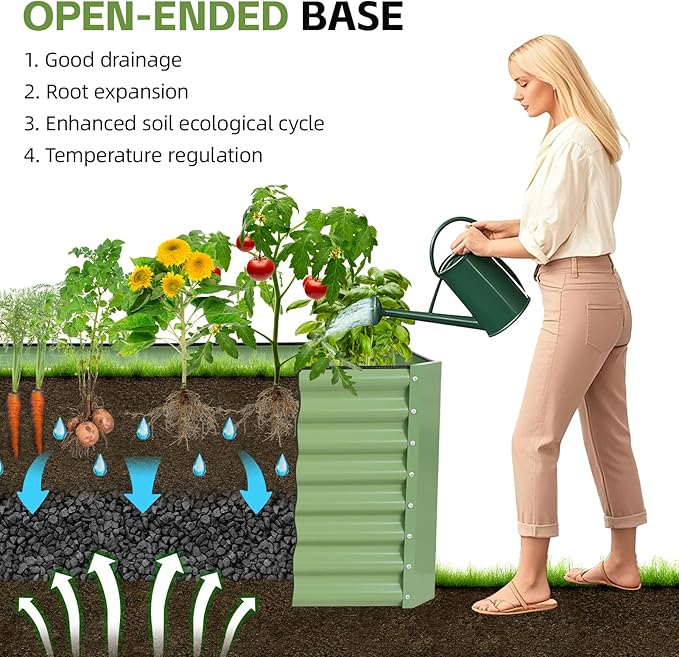 4x2x2ft Raised Garden Bed - Galvanized Deep Root Planter Boxes Outdoor with Wing Nuts and Safety Edges for Gardening Vegetables, Flowers, Herbs, Succulents - Olive Green