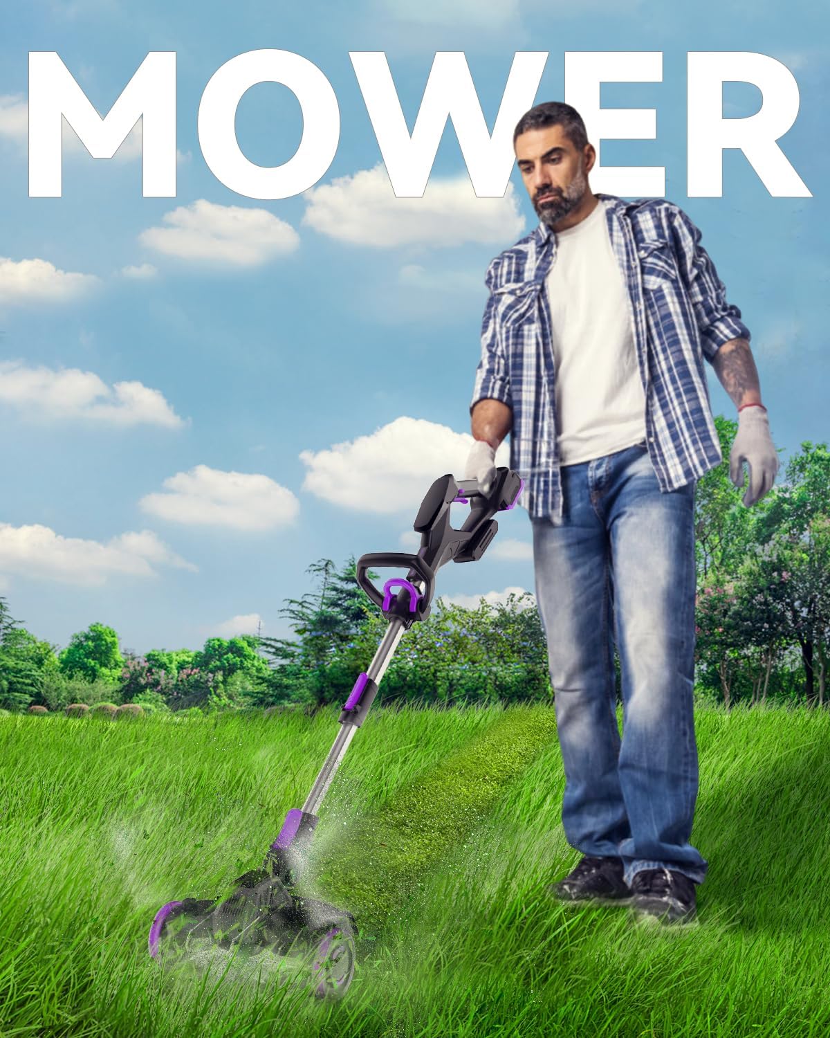 Weed Wacker Cordless, GearBrushless™, 3-in-1 Edger/Mower/Trimmer with Blade, 20V Battery Powered, 60 Min Runtime (with One Battery)