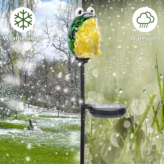 Afirst Solar Frog Garden Stake Lights Hand Blown Glass Decorative Garden Pathway Lights Outdoor Waterproof Animal Glass Stakes