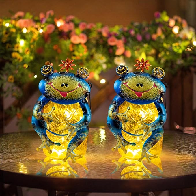 2 Pack Frog Solar Lantern,Jar Solar Lanterns Outdoor Waterproof Frog Hanging Solar Lantern,Outdoor Solar Lanterns with String Light for Garden Table Decor