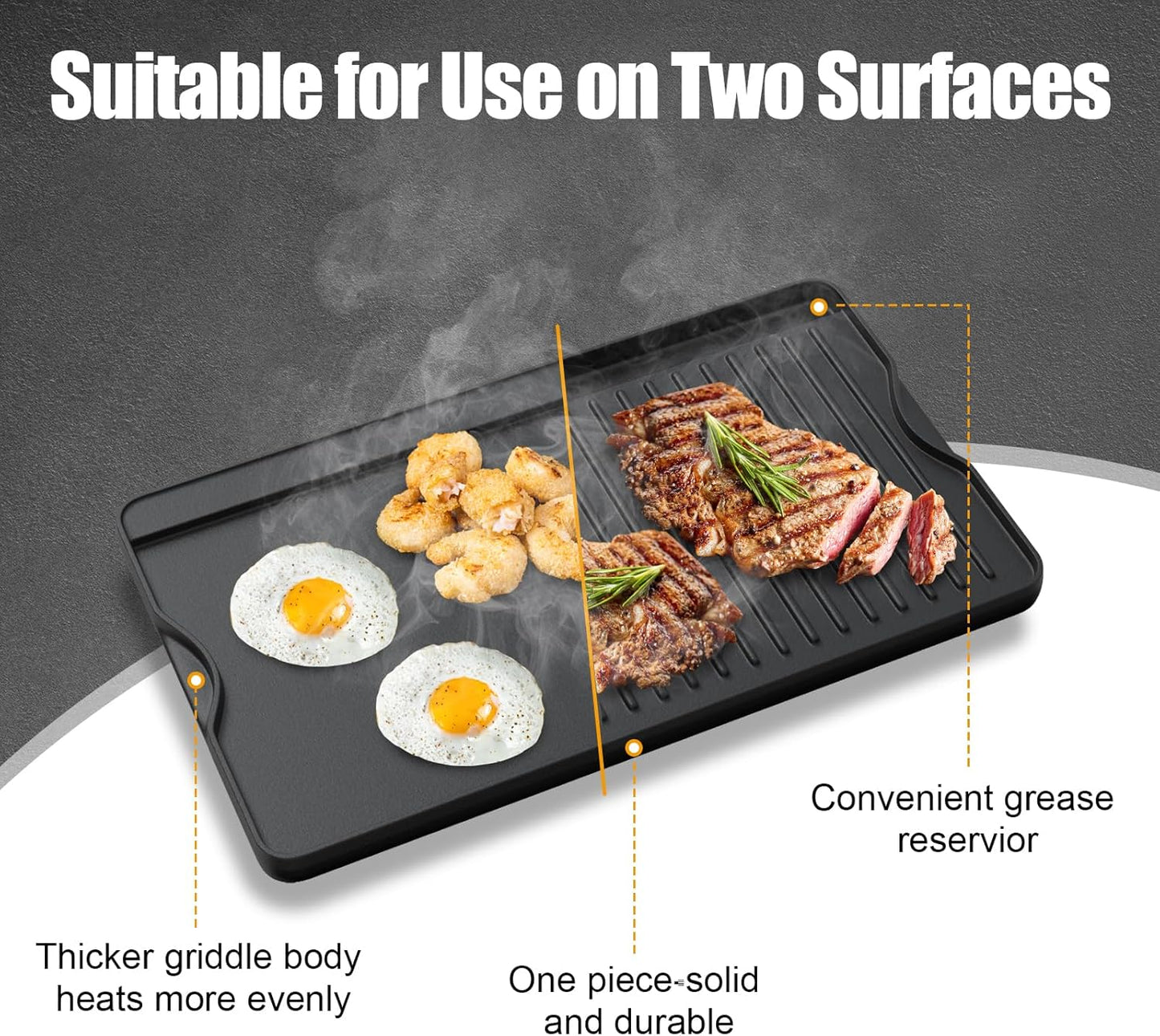 AJinTeby 2-in-1 Reversible 16” x 24” Pre-Seasoned Cast Iron Cooking Griddle for Gas Stove/Charcoal/Electric/Propane/Gas Grill, Flat Griddle Top Plate for Camping Tailgating