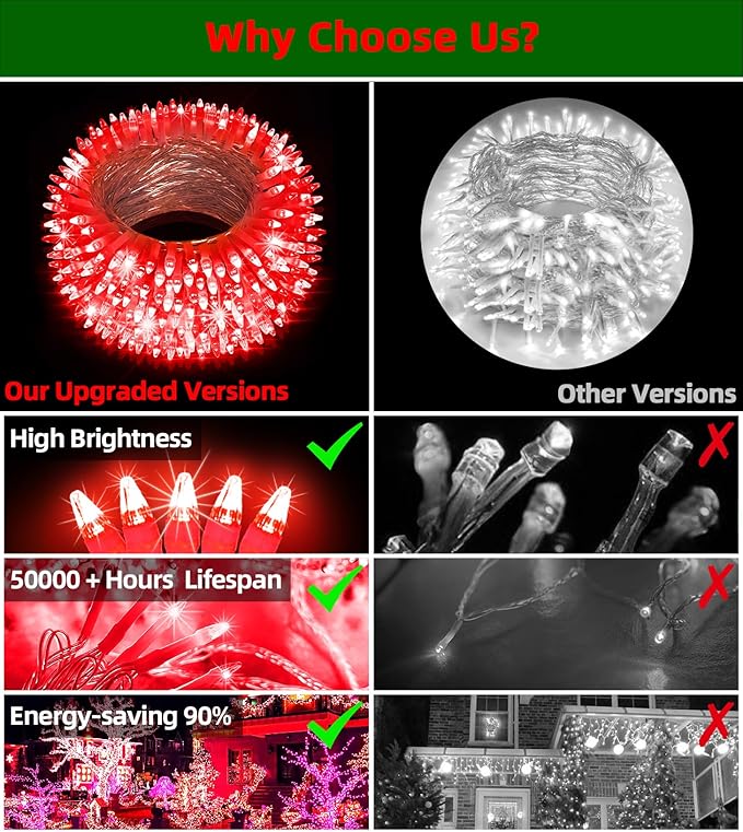 750 LED 246FT Christmas Lights Outdoor, Super Long Waterproof Christmas String Lights with 8 Modes, Christmas Tree Lights with Timer Memory for Fence Garden Xmas Wedding Party Decor Red