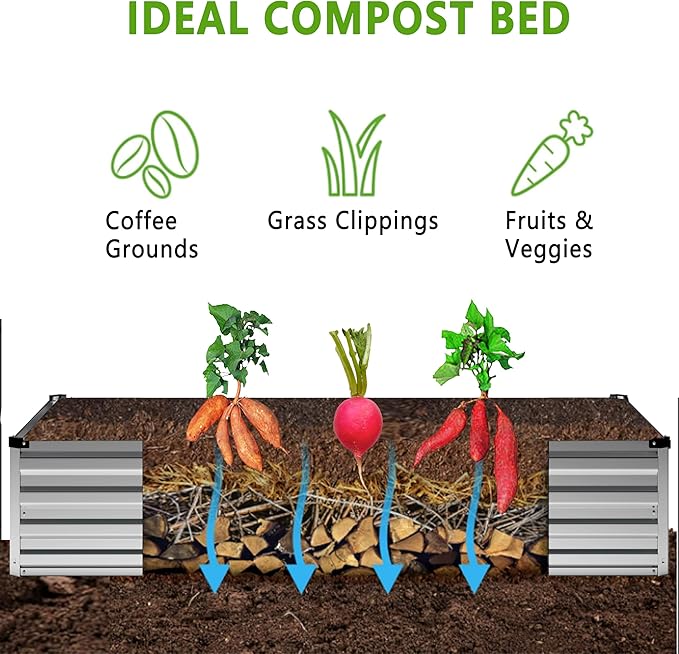 12x2x1FT Galvanized Raised Garden Bed Kit,Vegetable Boxes-Rectangle Metal Flower Box,Large Planter Raised Beds Outdoor Garden for Planting,Fruit,Herb-Sliver